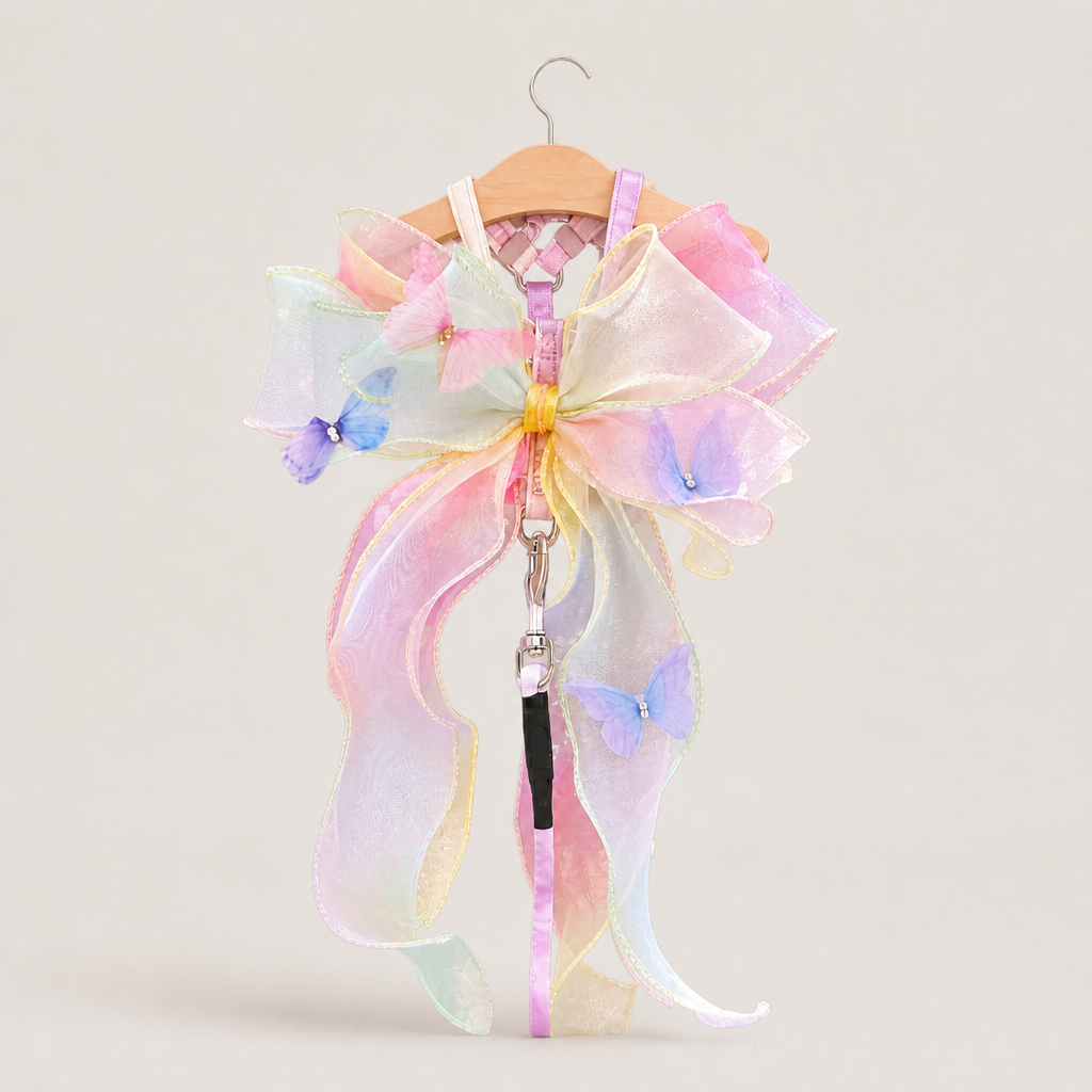 Organza Big Bow Butterfly Pet Harness & Leash Set