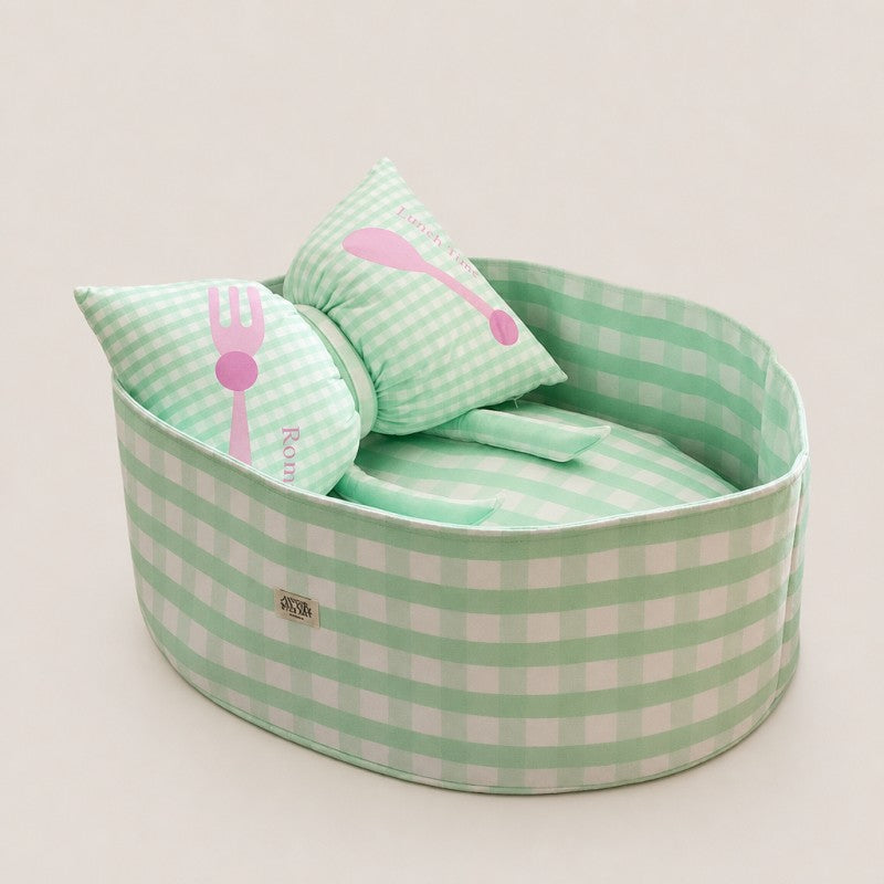 Striped Cat Bed with Decorative Pillow