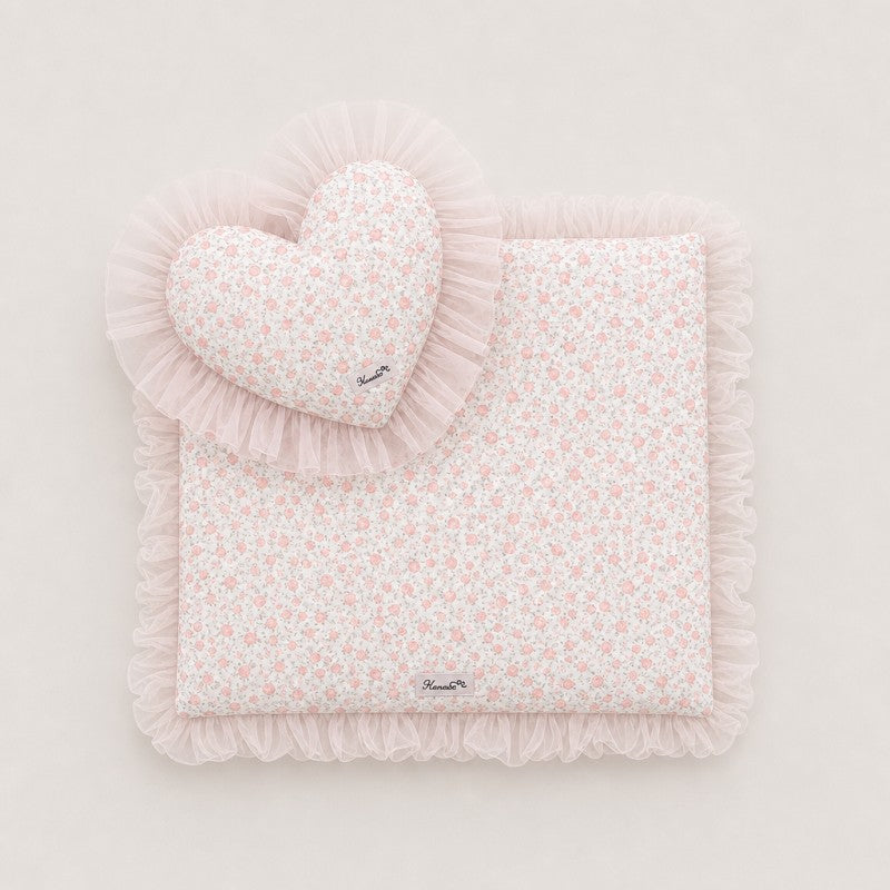Floral Ruffle Pet Mat & Heart Pillow Set