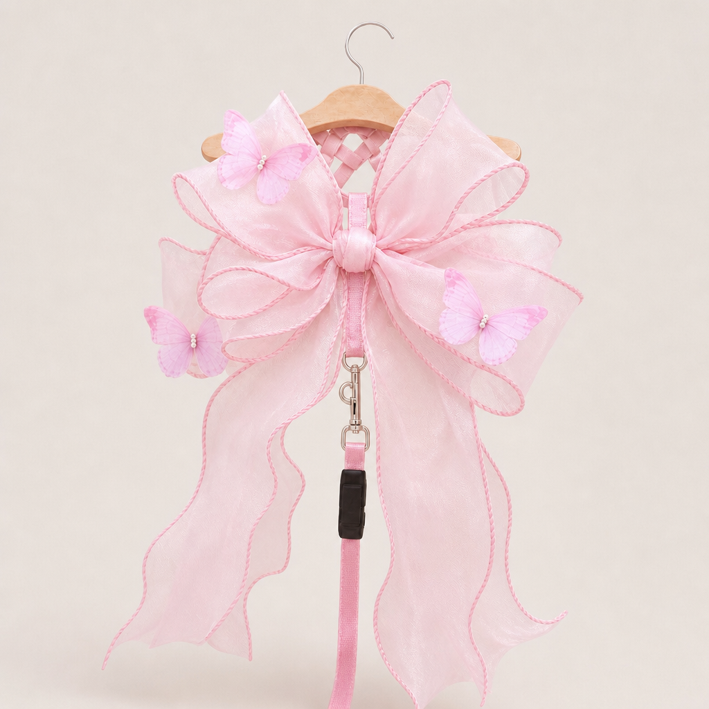 Organza Big Bow Butterfly Pet Harness & Leash Set