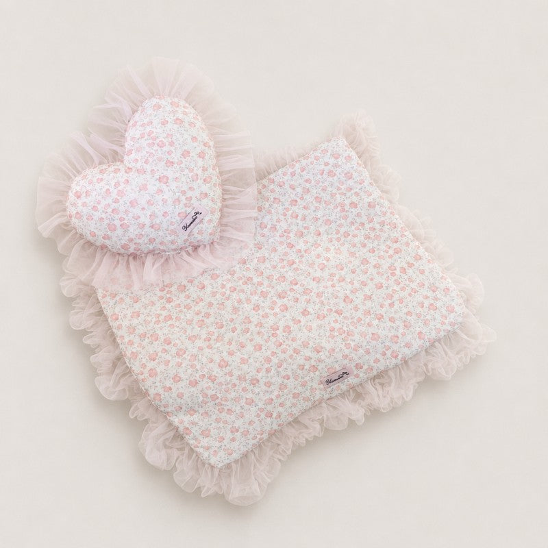 Floral Ruffle Pet Mat & Heart Pillow Set