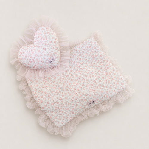 Floral Ruffle Pet Mat & Heart Pillow Set