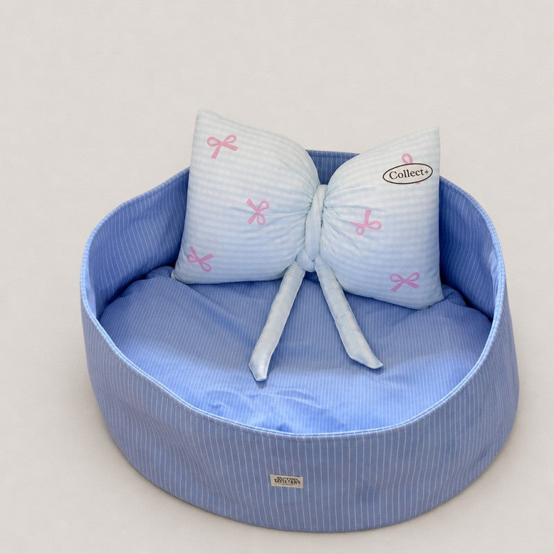 Striped Cat Bed with Decorative Pillow