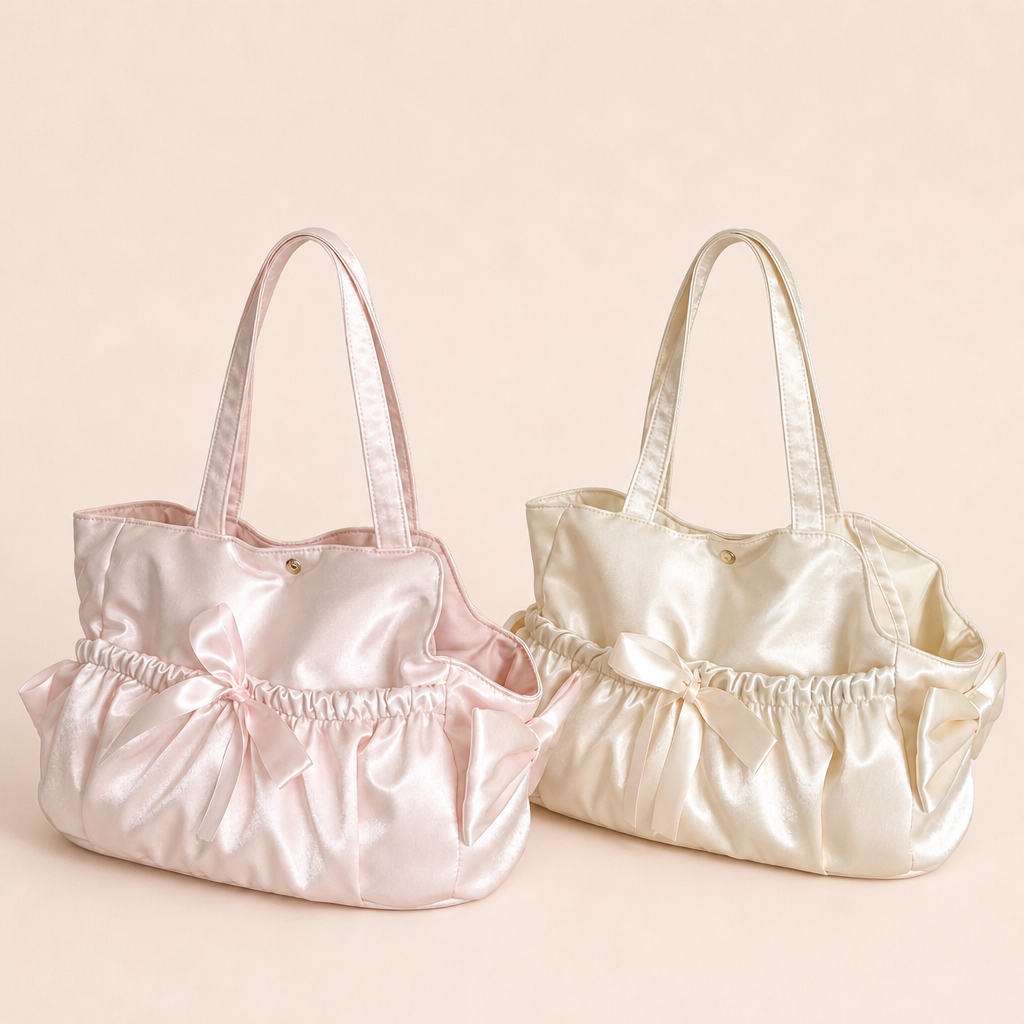 Satin Bow Ruched Pet Tote Bag