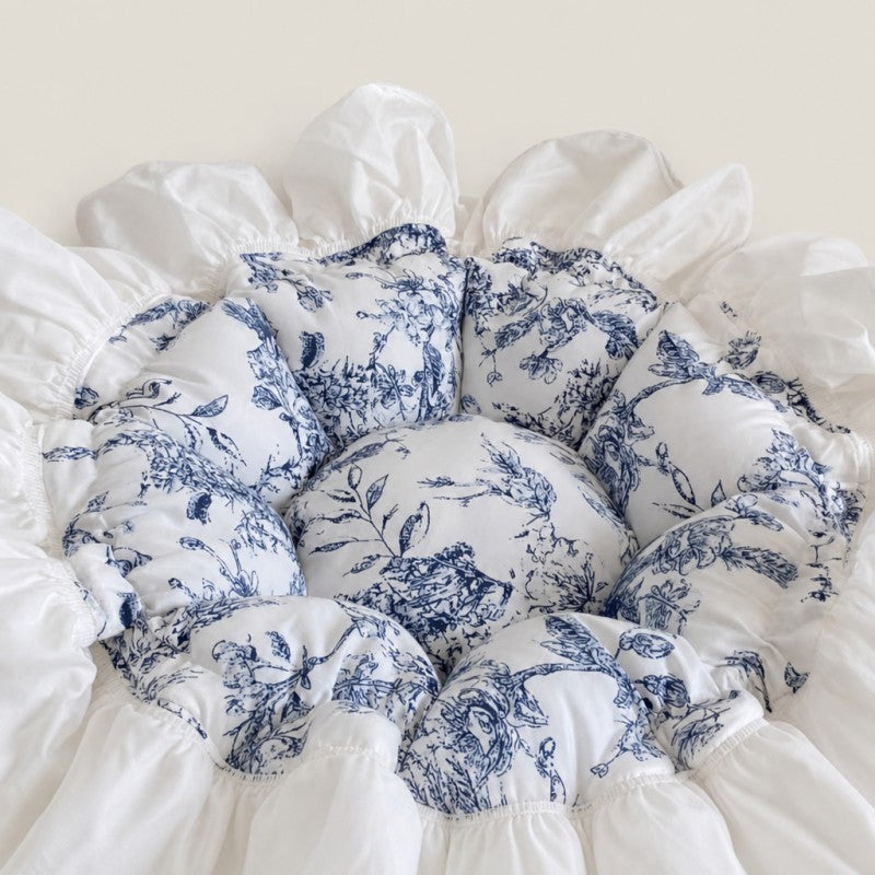Vintage Floral Pet Nest with Lace Ruffle Edges