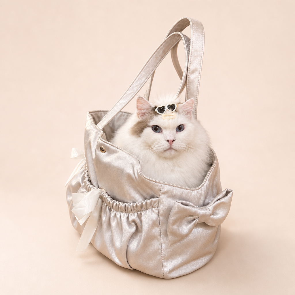 Satin Bow Ruched Pet Tote Bag