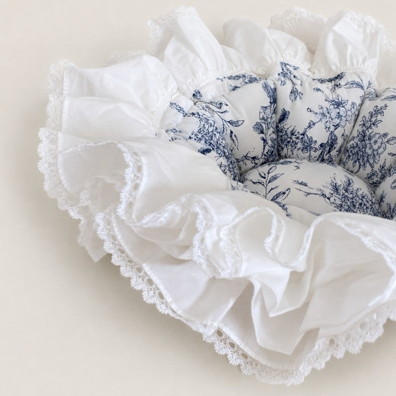 Vintage Floral Pet Nest with Lace Ruffle Edges