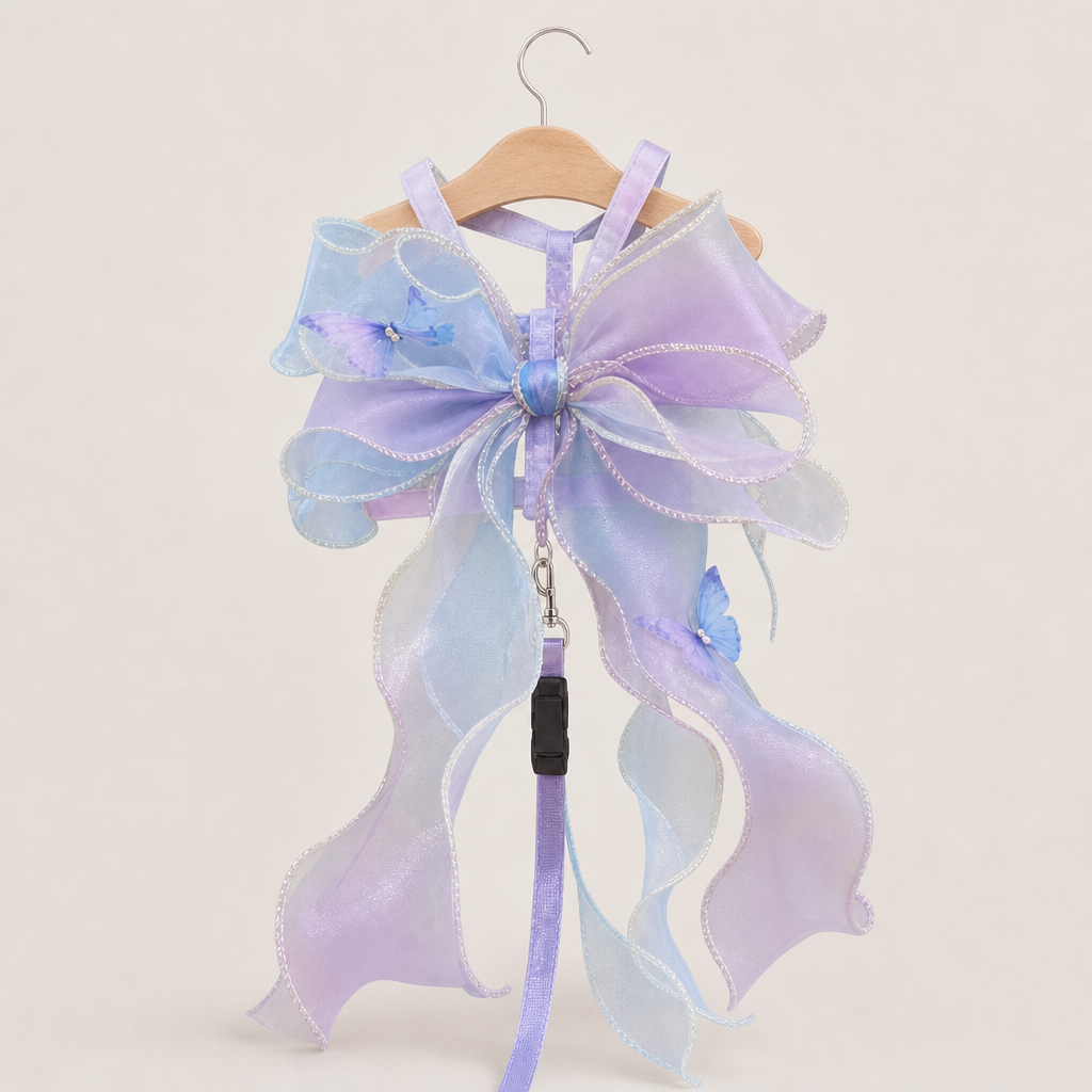 Organza Big Bow Butterfly Pet Harness & Leash Set