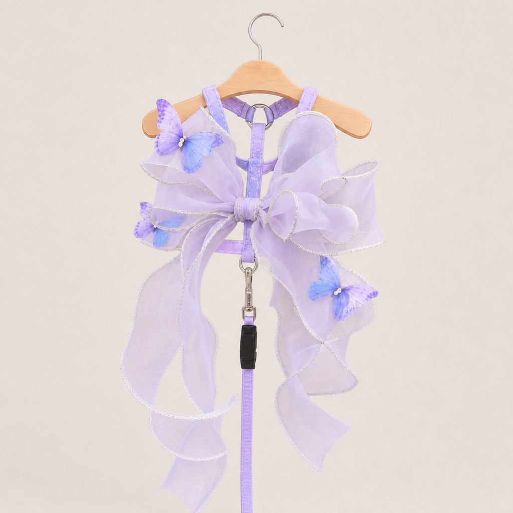 Organza Big Bow Butterfly Pet Harness & Leash Set