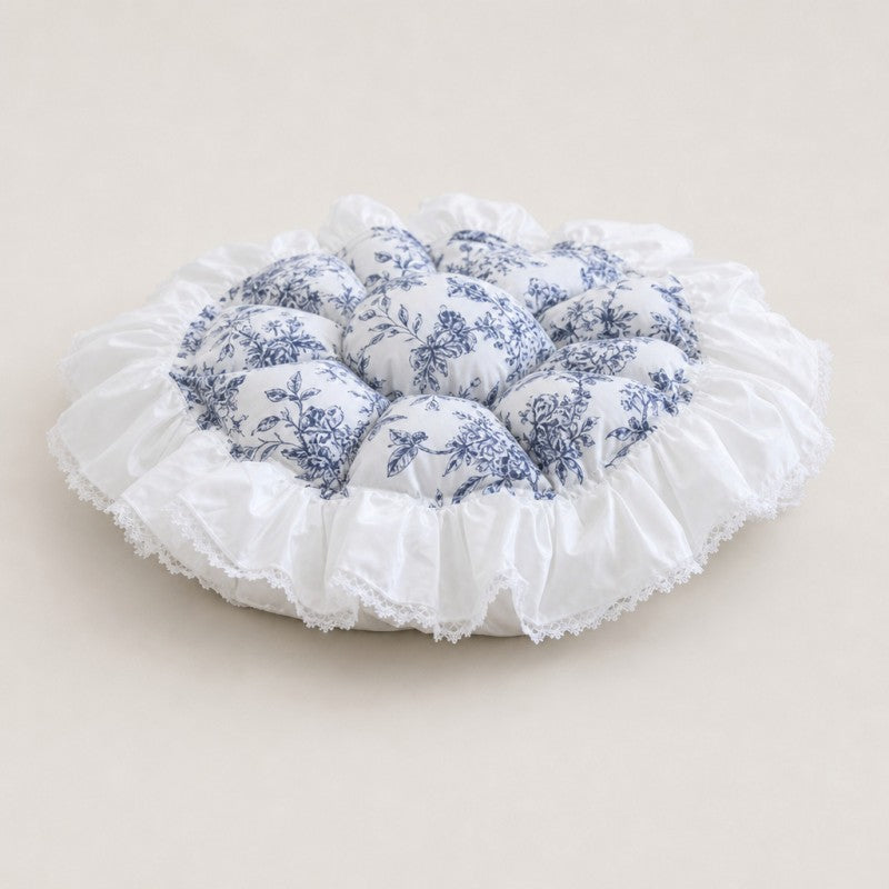 Vintage Floral Pet Nest with Lace Ruffle Edges