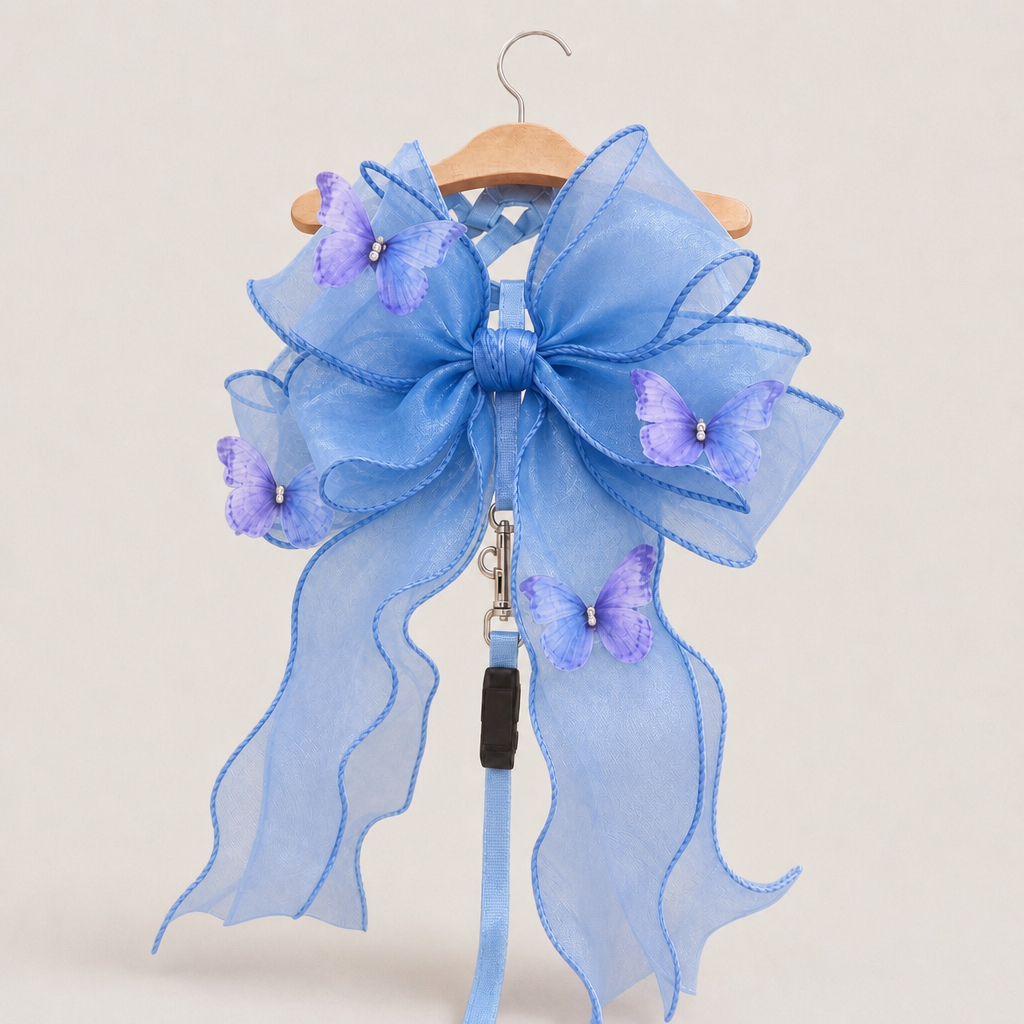 Organza Big Bow Butterfly Pet Harness & Leash Set