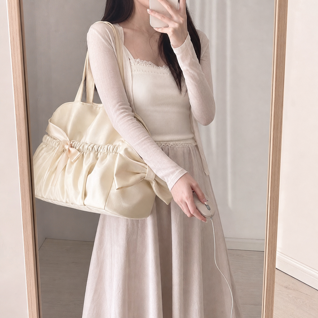 Satin Bow Ruched Pet Tote Bag