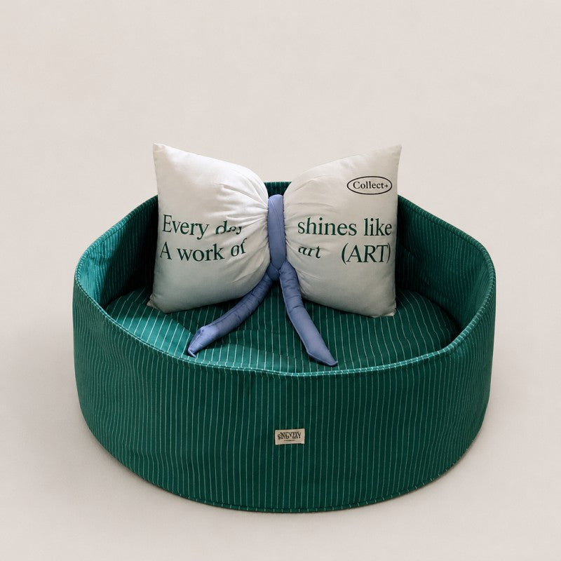Striped Cat Bed with Decorative Pillow