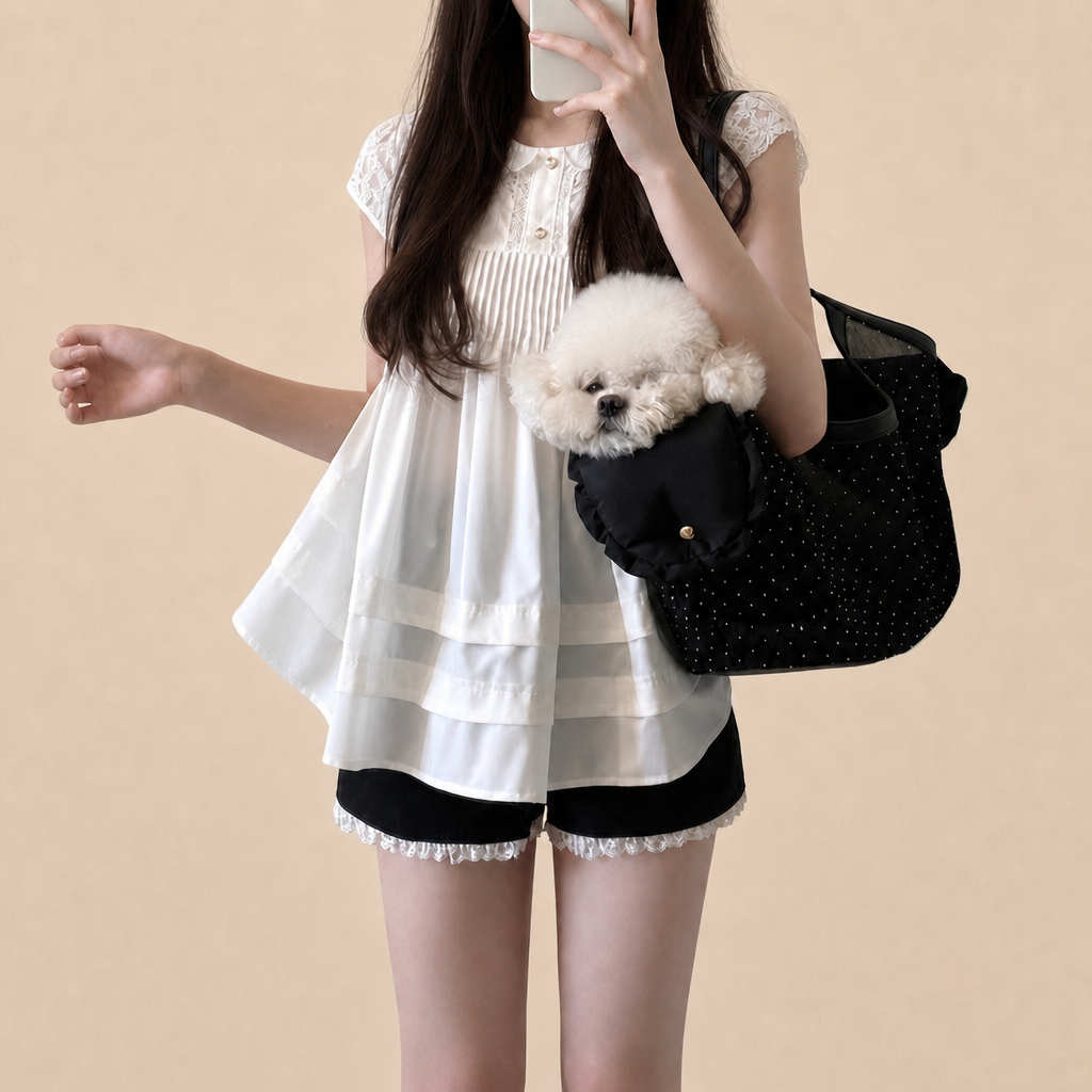 Rhinestone Mesh Pet Shoulder Tote Bag