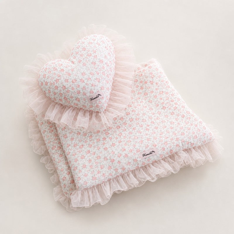 Floral Ruffle Pet Mat & Heart Pillow Set