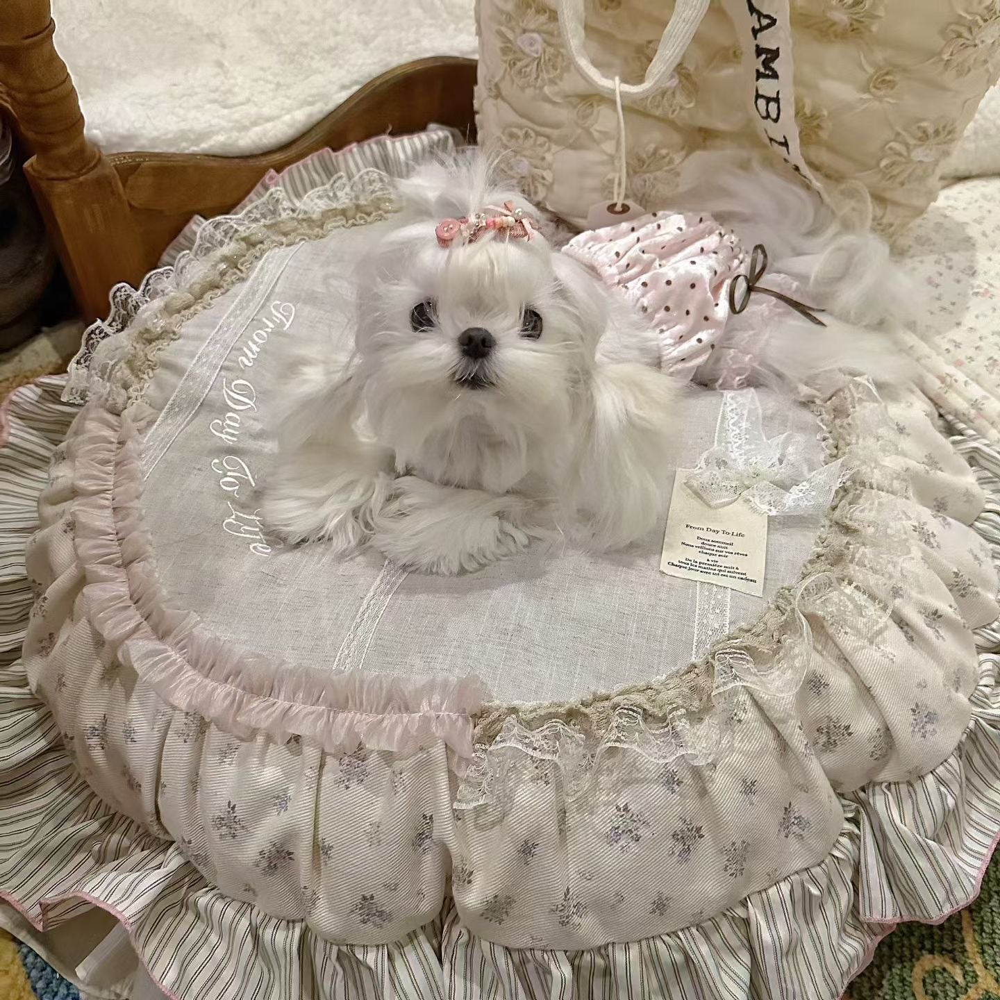 Rosé Lace Cloud Pet Bed